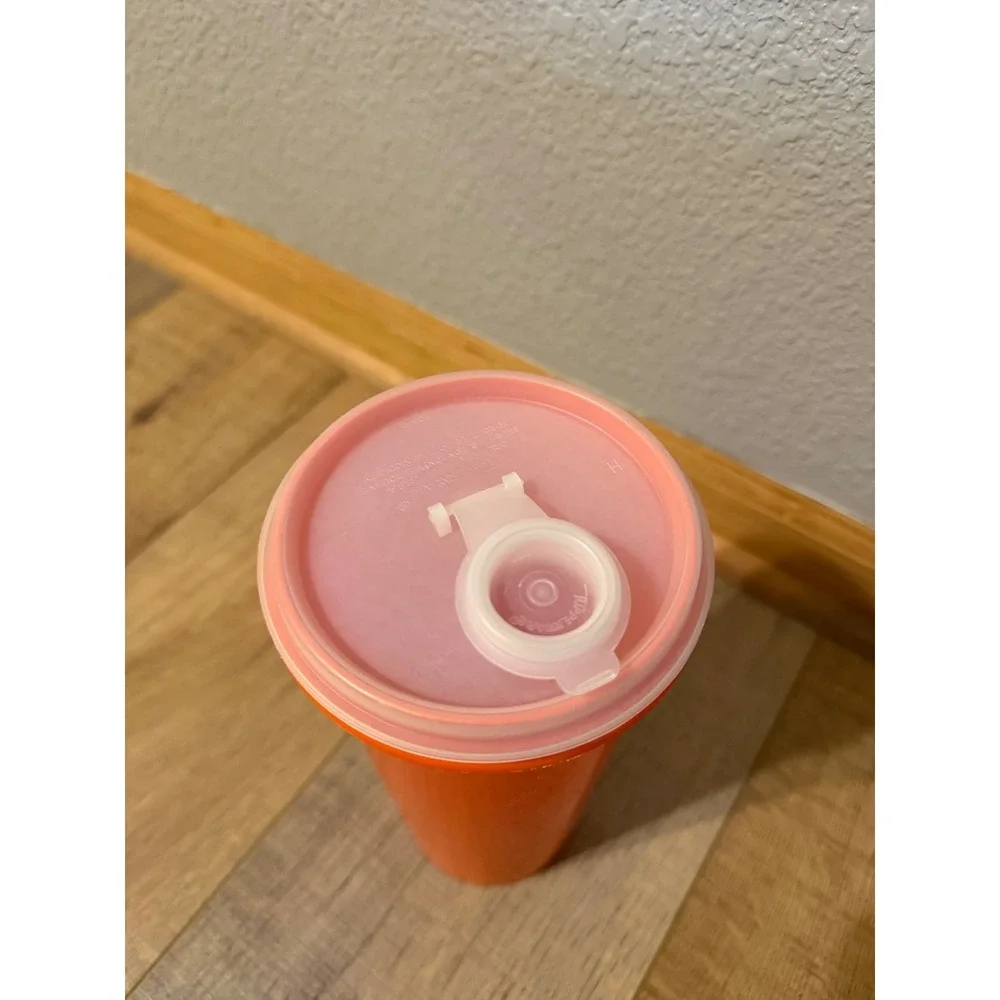 Tupperware Vintage Orange Tall Tumbler 262-9 with Flip Top Lid 808-2 Retro Cup